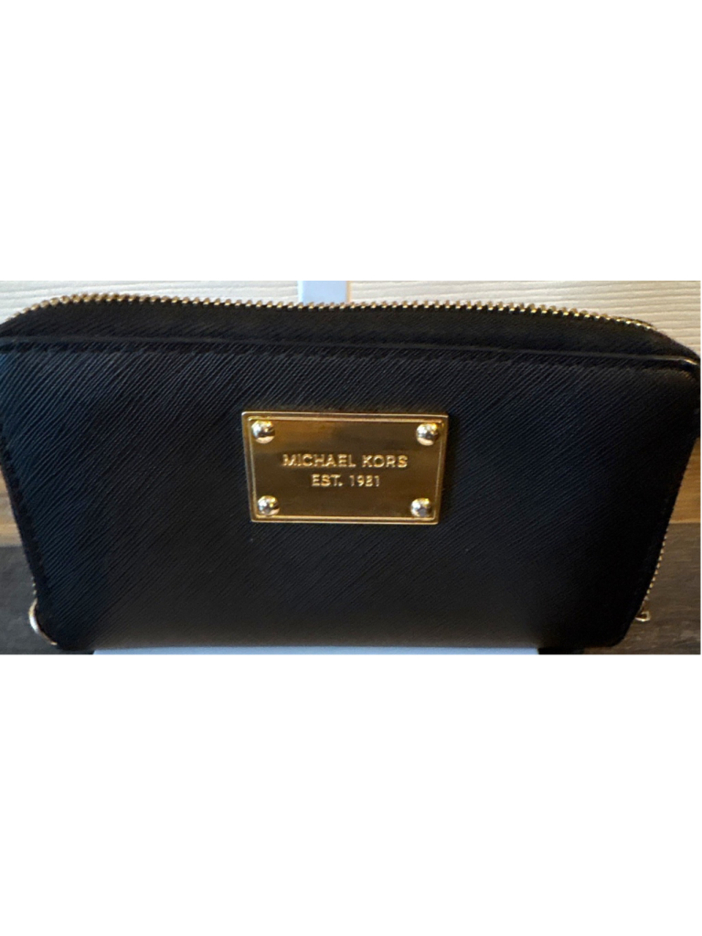 Michael Kors Women’s Black Saffiano Leather Zip Around Continental Wallet Gold
